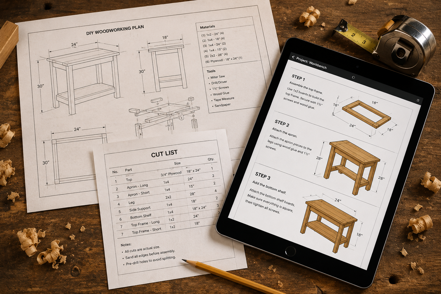 Woodworking plans, cut list and step-by-step project instructions